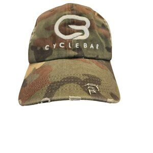 CycleBar Distressed Camo Adjustable Baseball Cap Hat Unisex Cotton Green/Brown